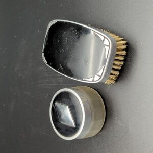 Set of two vintage vanity pieces frosted glass jar and brush